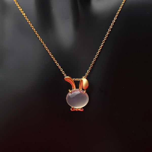 

korean retro white chalcedony pendant necklace bunny rabbit jade pendant necklace fashion charm jewelry carved amulet gifts for women, Silver
