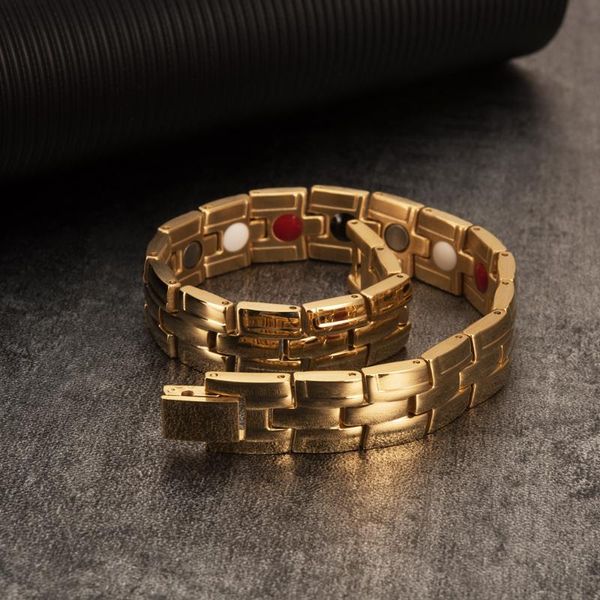 

steel magnetic bracelet men gold-color health energy germanium male bracelet stainless steel chain link bracelets for men, Black