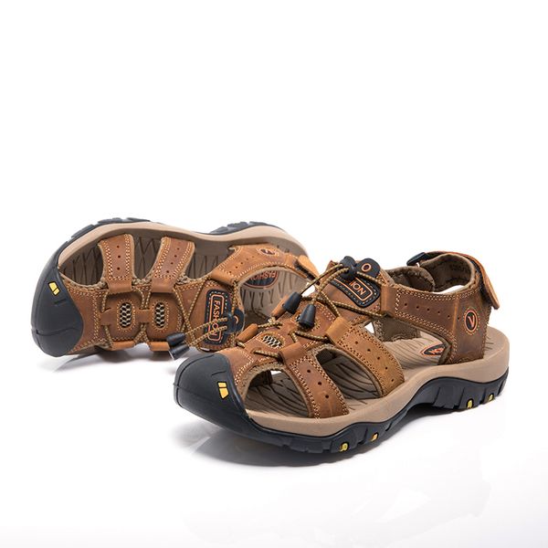 

new male shoes genuine leather men sandals summer men shoes big size 48 beach sandals man fashion outdoor casual sneakers cs01, Black
