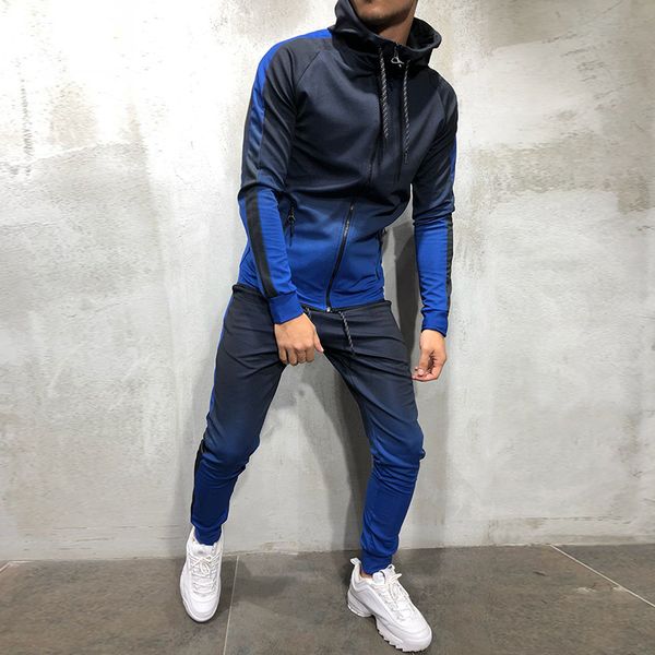 

men's tracksuits 2021 fashion man tracksuit cool casual streetwear autumn winter hooded zipped and sweatpant 2 pcs set mens clothing, Gray