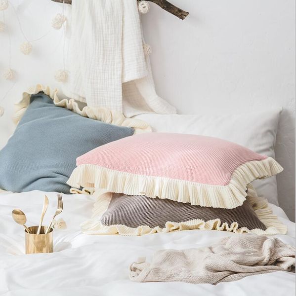 

pillow case lotus skirt cotton knitted pillowcase nordic sofa leisure pillows creative home bed back without core