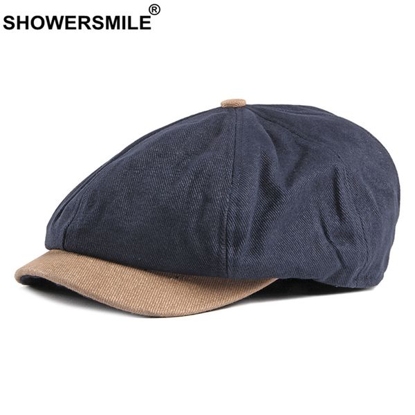 

showersmile men newsboy cap male british style cotton navy patchwork beret hat spring summer male octagonal cap t200720, Blue;gray