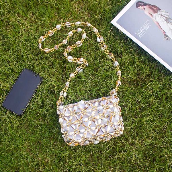 

retro shell bag hand-beaded finished woven pearl bag multi-purpose key coin purse mobile phone crossbody cross body bags