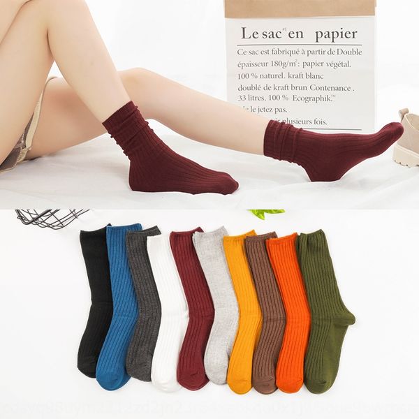 

kpsto new fashion double needle vertical stacked solid new fashion double needle solid color medium tube women's socks zh color middle, Pink;yellow