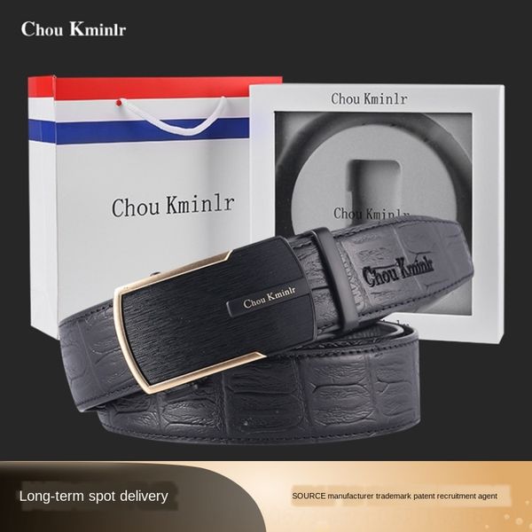 

9ywoy origin men's genuine leather automatic buckle layer cowhide crocodile pattern fashion origin men's genuine leather belt belt, Black;brown