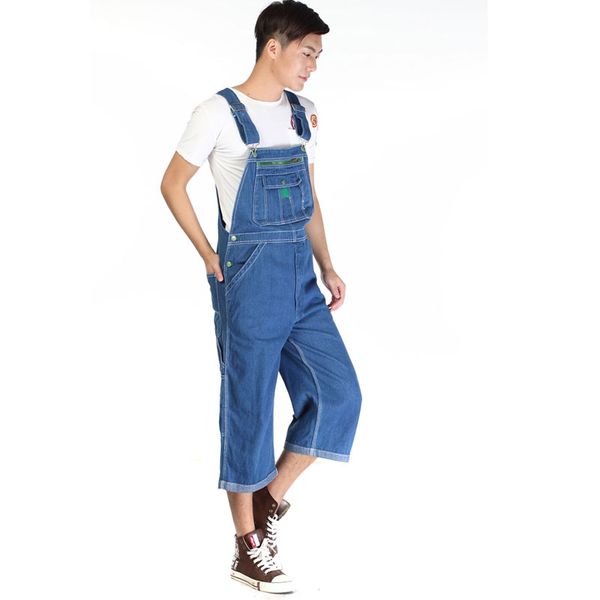 

men's denim overalls 2020 men's plus size 46 48 50 overalls fashion big pocket jumpsuit retro jumpsuit shorts, Blue