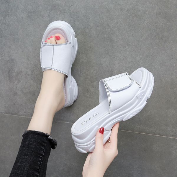 

women platform slippers 2020 new summer fashion chunky woman flip flops shoes casual thick bottom women's outdoor slippers, Black