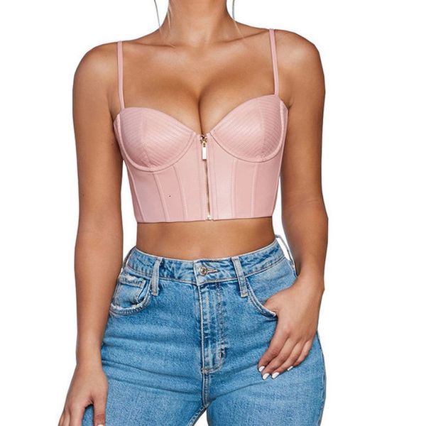 

harajuku vest cropped women fashion solid backless zipper leather camisole sleeveless strappy tank vest streetwear p3, White