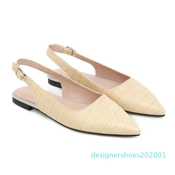 

qutaa 2020 back strap slingback buckle summer women flats shoes pointed toe pu leather comfort ladies sandals big size 34-43 cn08, Black