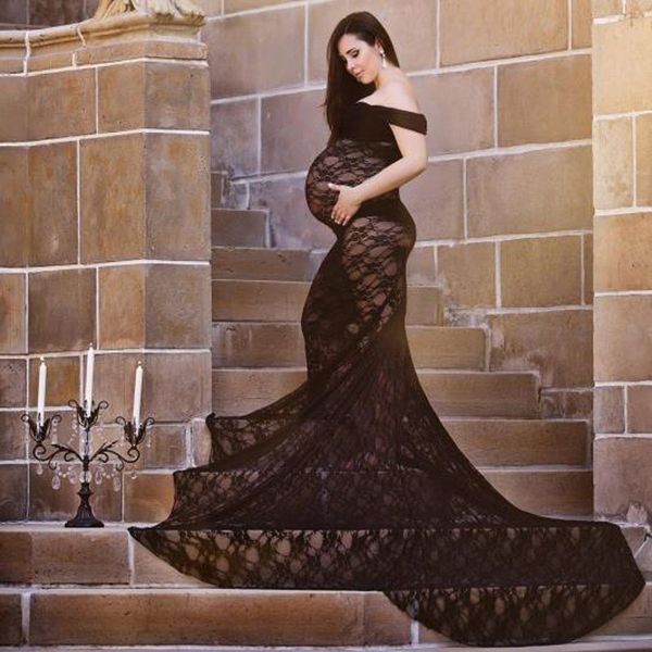 

black lace maternity pgraphy props pregnant dress for p shoot maternity clothes long lace dress pregnancy clothing, White
