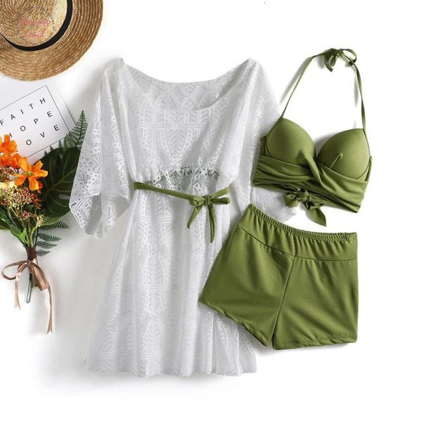 

swimsuit women female three piece spring leisure student split conservative large size covers belly thin swimsuits new, White;black