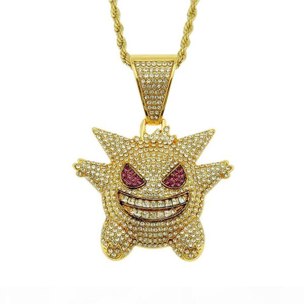 

full rhinestone gengar iced out pendant necklace hip hop bling chains jewelry for men with twisted chain 2020 new fashion, Silver