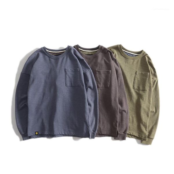 

solid color long sleeve fashion split with packet mens clothing mens designer sweatshirts casual crew neck, Black