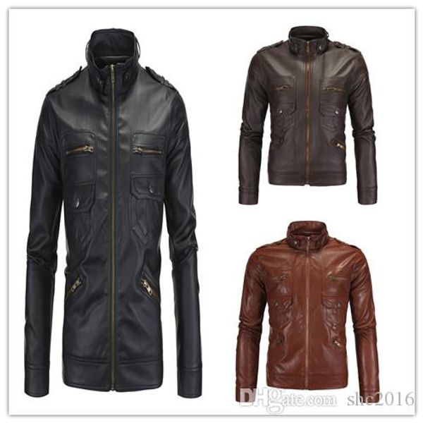 

selling new spring and autumn men's warm leather jacket hip hop luxury fitness wear casual jacket locomotive rock male brand cloth, Black