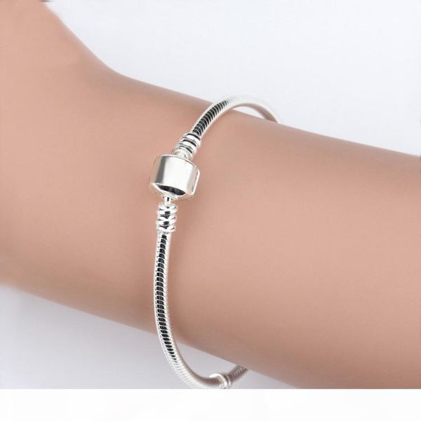 

e wholesale 925 sterling silver bracelets 3mm snake chain fit pandora charm bead bangle bracelet diy jewelry gift for men women, Golden;silver