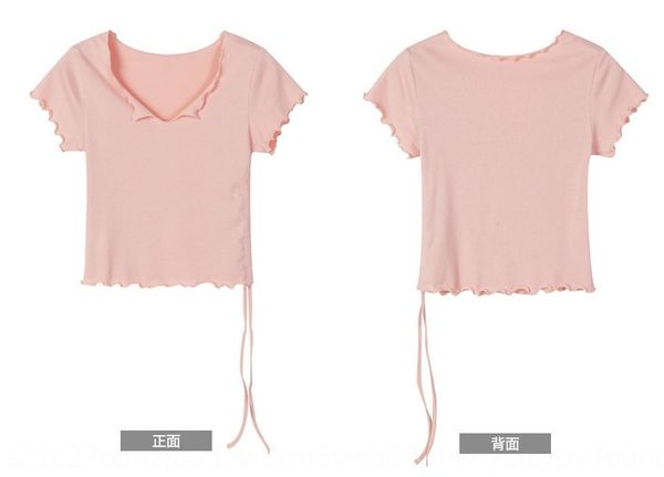 

short-sleeved t-shirt women's summer bm short navel design coat t-shirt sense niche high waist v-neck half sleeve, White