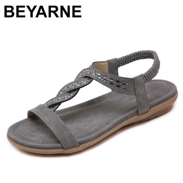 

beyarnenew summer women beach shoes bohemian diamond flat heel open toe sandals women's shoes ladies sandals sandalias mujer, Black