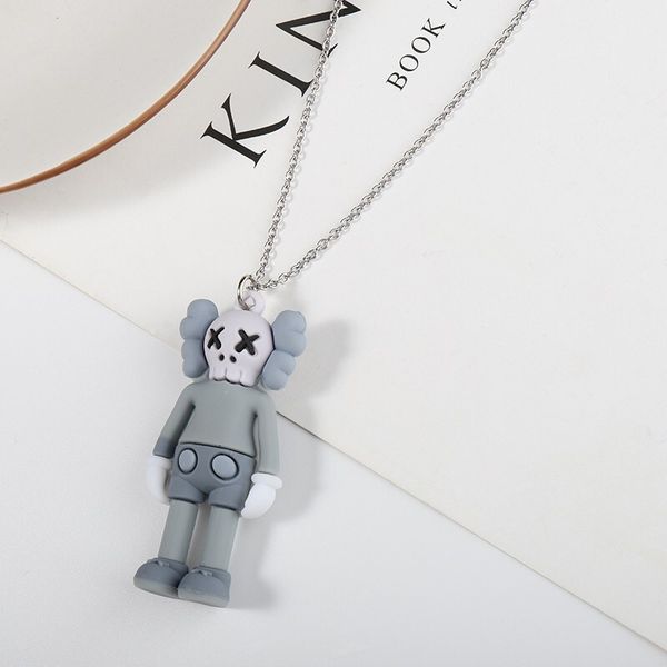 

bear necklace mens fashion sweater chain kaws sesame street doll necklace japanese ins popular brand hip-hop cool mens disco lovers necklace, Silver