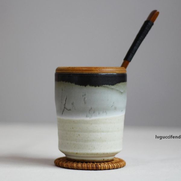 

vintage ceramic cup individuality brief thickening household mug tea cup spoon with lid drink cup t200506
