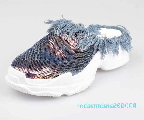 

женщины летом тапочки sexy классический sequined denim кисточка толстым дном увеличить моды бренда в настоящее время ladies beach увеличить, Black