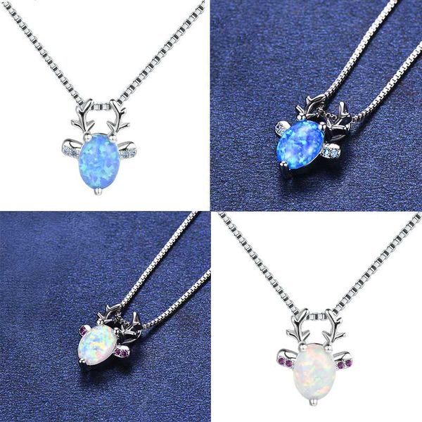 

boho female oval pendant necklace fashion silver color choker chain necklace white blue fire opal for women