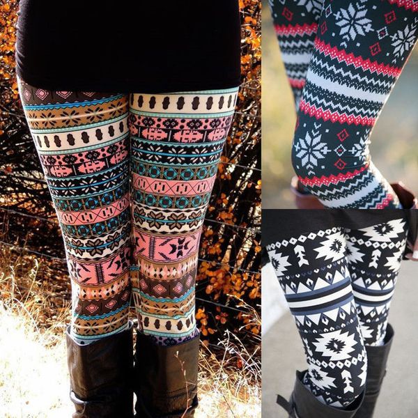

women autumn winter leggings clothes warm slim pants casual exotic casual pants christmas snowflake leggings drop shipping, Black