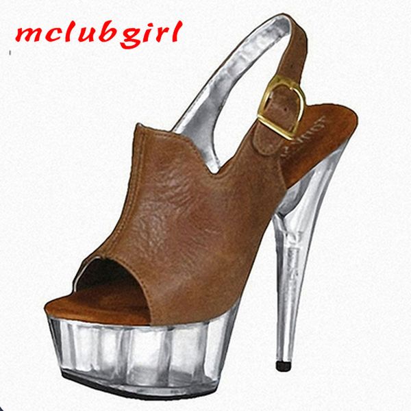 

mclubgirl 15cm heels new fashion fish mouth high-heeled sandals women's thin heel and all kinds of thick soled shoes lyp, Black