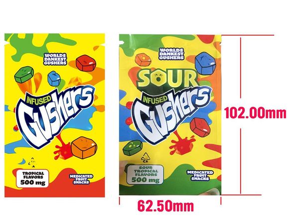 

empty gushers 500mg sour gushers tropical flavor errlli sour terp crawlers edibles bag candy bag packaging hashtag honey candy bag ee2006 le