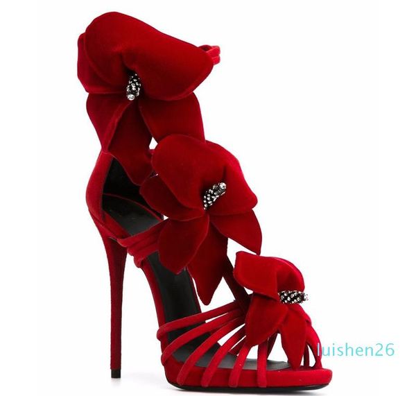 

red sandalias mujer crystal string bead flowers stiletto heels women sandals ankle strap open toe floral beauty sandals l62, Black