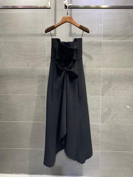 

2020 new ladies fashion sleeveless wrap chest pleated dress 0720, Black;gray