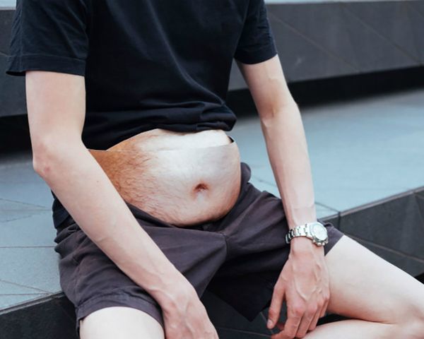 

funny big tummy money waist bags dad bag flesh-colored travel chest creative waist simulation beer belly muscle waist bag