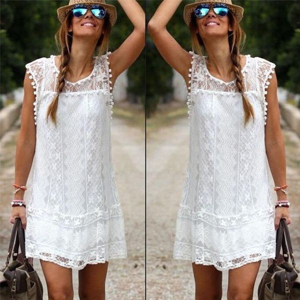 

white lace блуза лето без рукавов 2020 новой моды корейского стиля casual свободных блуз женщина без рукавов верхней одежды