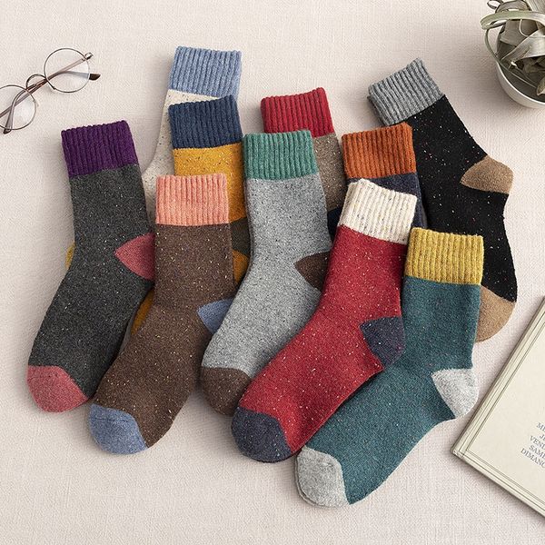 

2019 warm medium medium winter new women's color matching thickened plush warm fur ring socks dotted yarn mid-tube socks, Pink;yellow