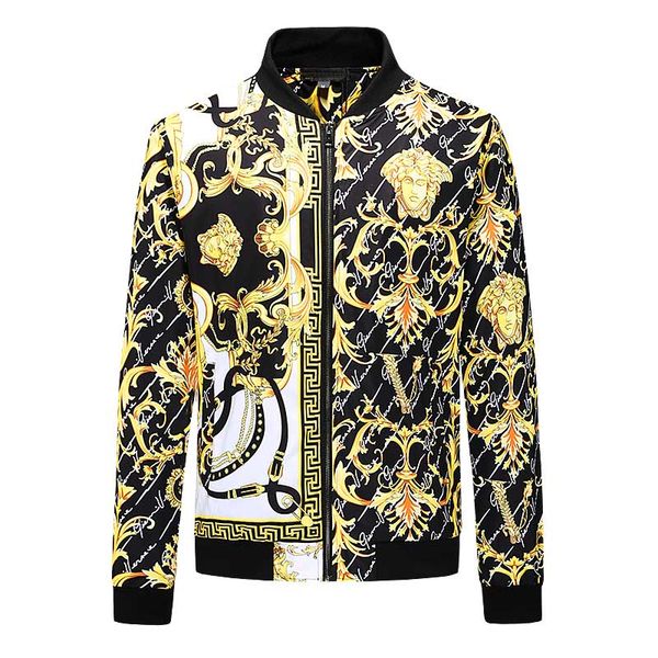 

fashion europe mens jacket medusa hip hop long sleeve jackets zipper jacket fashion pattern printing slim fit windbreaker men c, Black;brown