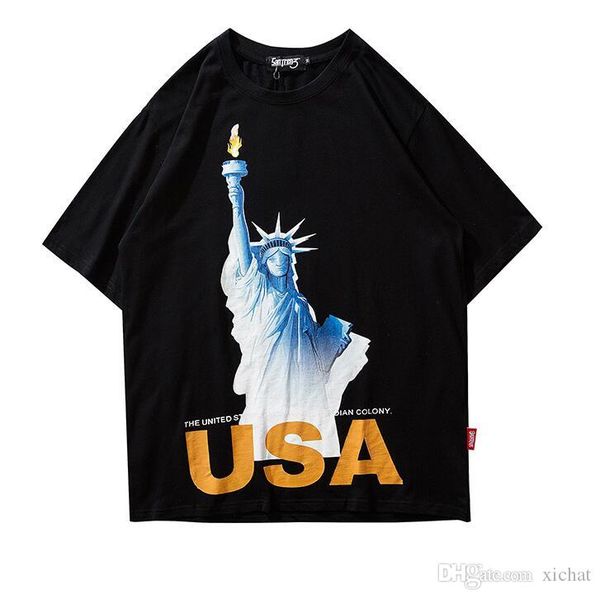 

brand mens the statue of liberty printed cotton t shirts designer short sleeve oversize hip hop casual boyfriend tshirt tee sh, White;black