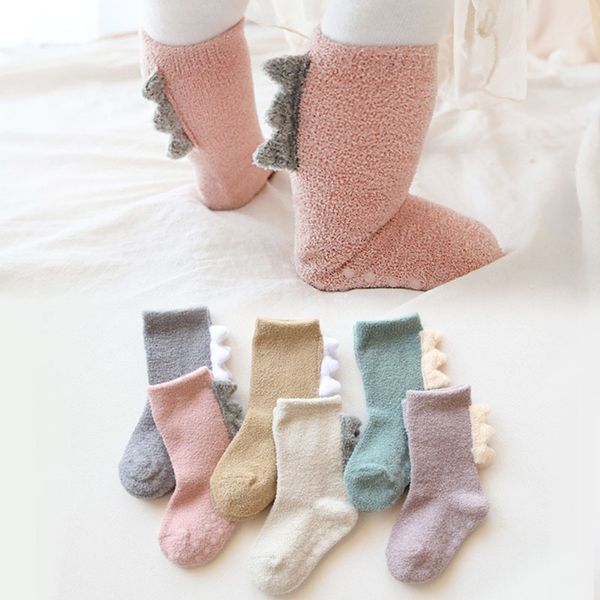 

newborn baby socks children thick knee pads warm baby socks dinosaur accessories, Pink;yellow