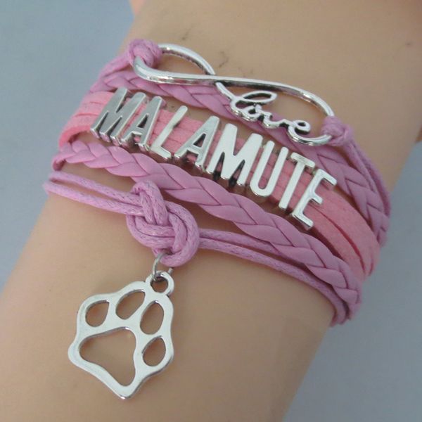 

fashion infinity love malamute dog bracelets breed paw charm bracelets braided bangle jewelry gift for puppy lovers, Golden;silver