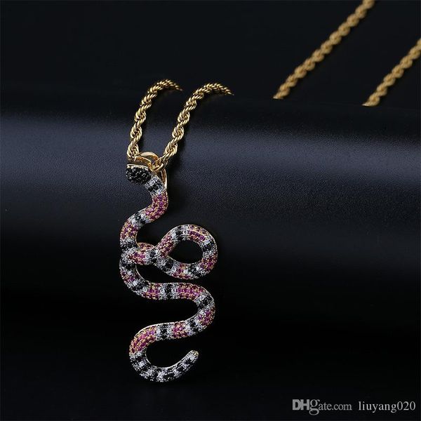 

красный цвет животных змеи ожерелья подвеска с rope chain bling cubic хип-хоп ожерелье ювелирные изделия циркон мужские