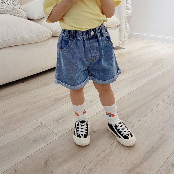 

rwg4x 2020 thin shorts clothing children's denim shorts men's and women's baby's foreign style korean curling pants pant, Blue