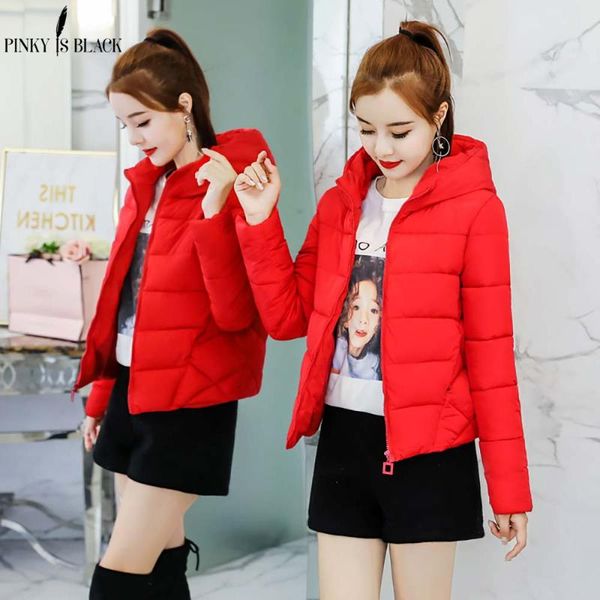 

pinkyisblack 2020 winter jacket women coat warm parkas short hooded cotton-padded coats solid color basic wadded jacket female, Black