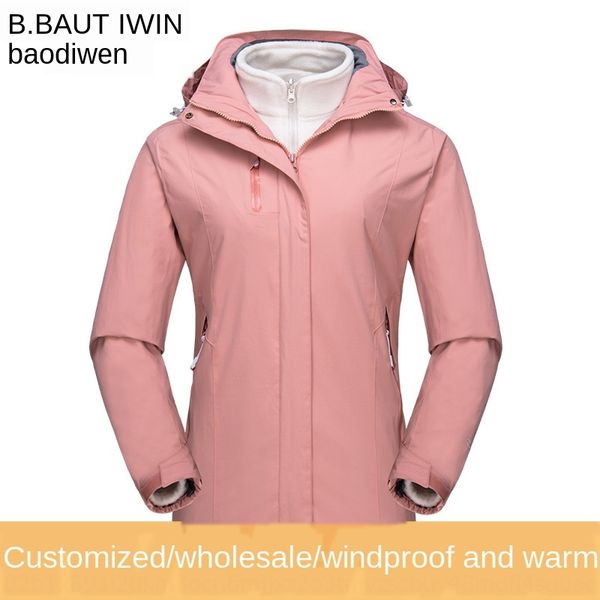 

autumn and winter new polar fleece men women 3-in -1 couple jacket outdoor couple matching two-piece fleece mountaineering jacket, Blue;black