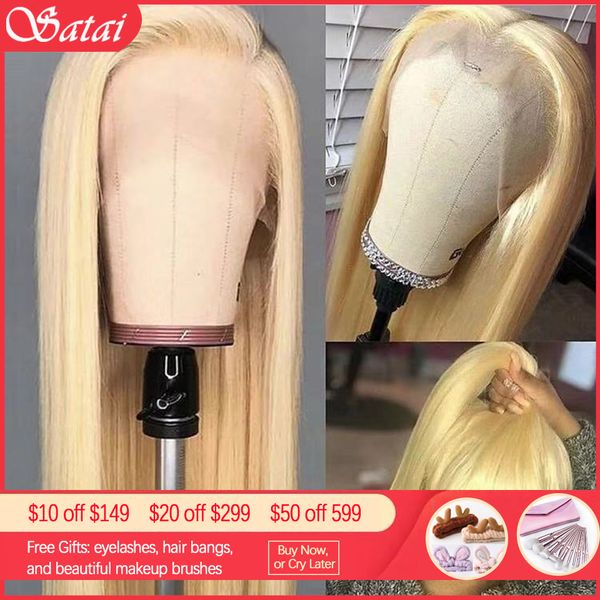 

satai lace front human hair wigs peruvian straight m remy hair 13x4 glueless lace front wig pre plucked with natural hairline, Black