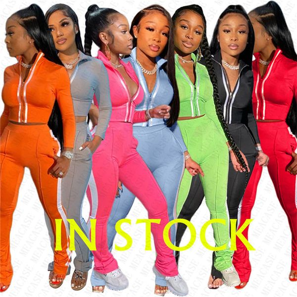 

2020 women's tracksuit designer zipper crop jackets + pants leggings two pieces outfits patchwork reflective trousers sweat set d72712, White