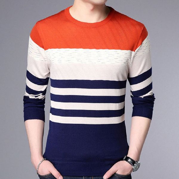 

men's vests casual slim fit wool sweater men autumn winter clothes striped design fashion o-neck long sleeve knit pullover clothing 202, Black;white