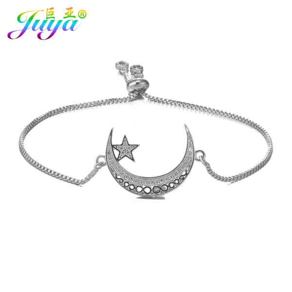 

juya muslim prayer jewelry supplies gold/silver color crescent moon star bracelets for women men adjustable chain bracelet, Golden;silver
