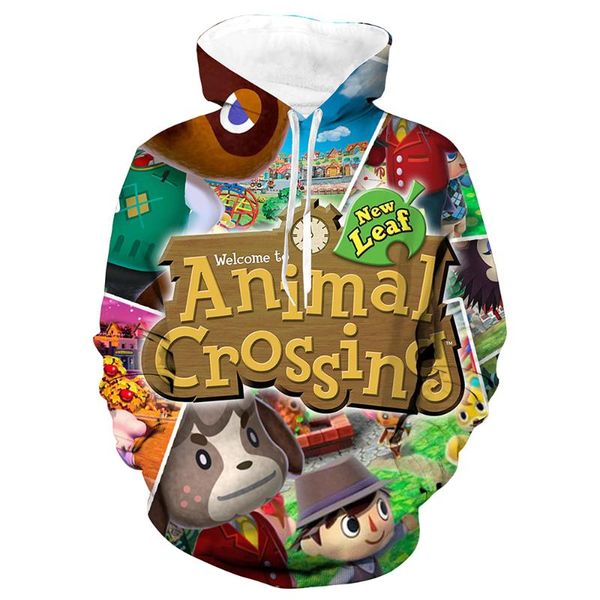 

новые мужчины толстовки для игры animal crossing: new horizons косплей толстовка унисекс с капюшоном пальто вскользь фуфайки, Black