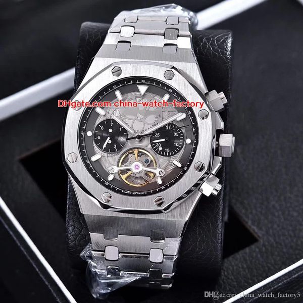 

4 color luxury watch 44mm offshore tourbillon stainless steel wristwatches asia transparent mechanical automatic mens watches, Slivery;brown
