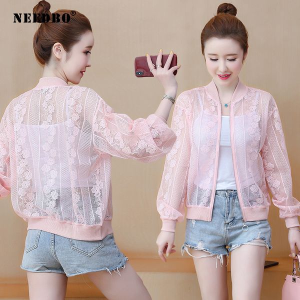 

jacket woman summer autumn lace jackets female casual hollow out chaqueta mujer short biker jackets jaqueta outwear casaco, Black;brown