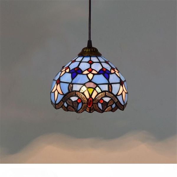 

blue stained glass chandelier bedroom balcony corridor glazed pendant lamp 8-inch vintage tiffany hanging lamps ds003