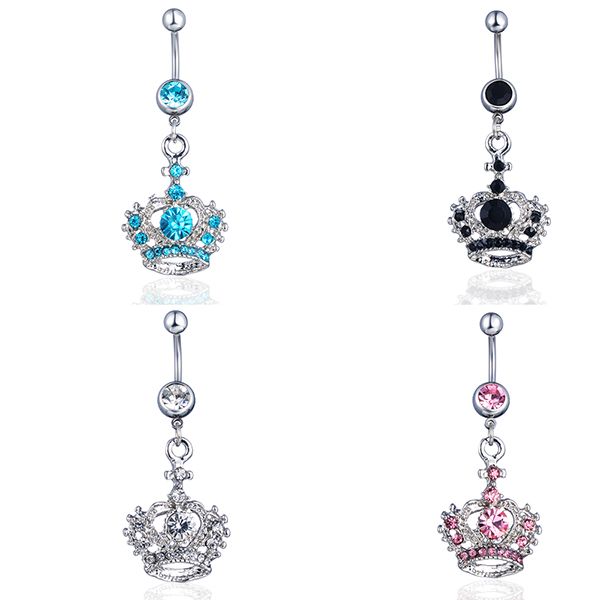 

d0148 ( 4 colors ) colors style belly ring crown style piercing jewelry rings body piercing jewelry dangle accessories fashion charm 10pcs, Silver